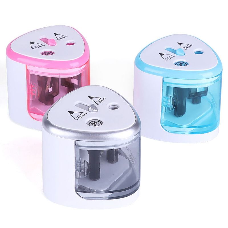 Manual Electronic Auto Pencil Sharpener Two Double Holes Switch For 6-12mm Pencils Color Pencil Cute School Supplies Sharpener Blue
