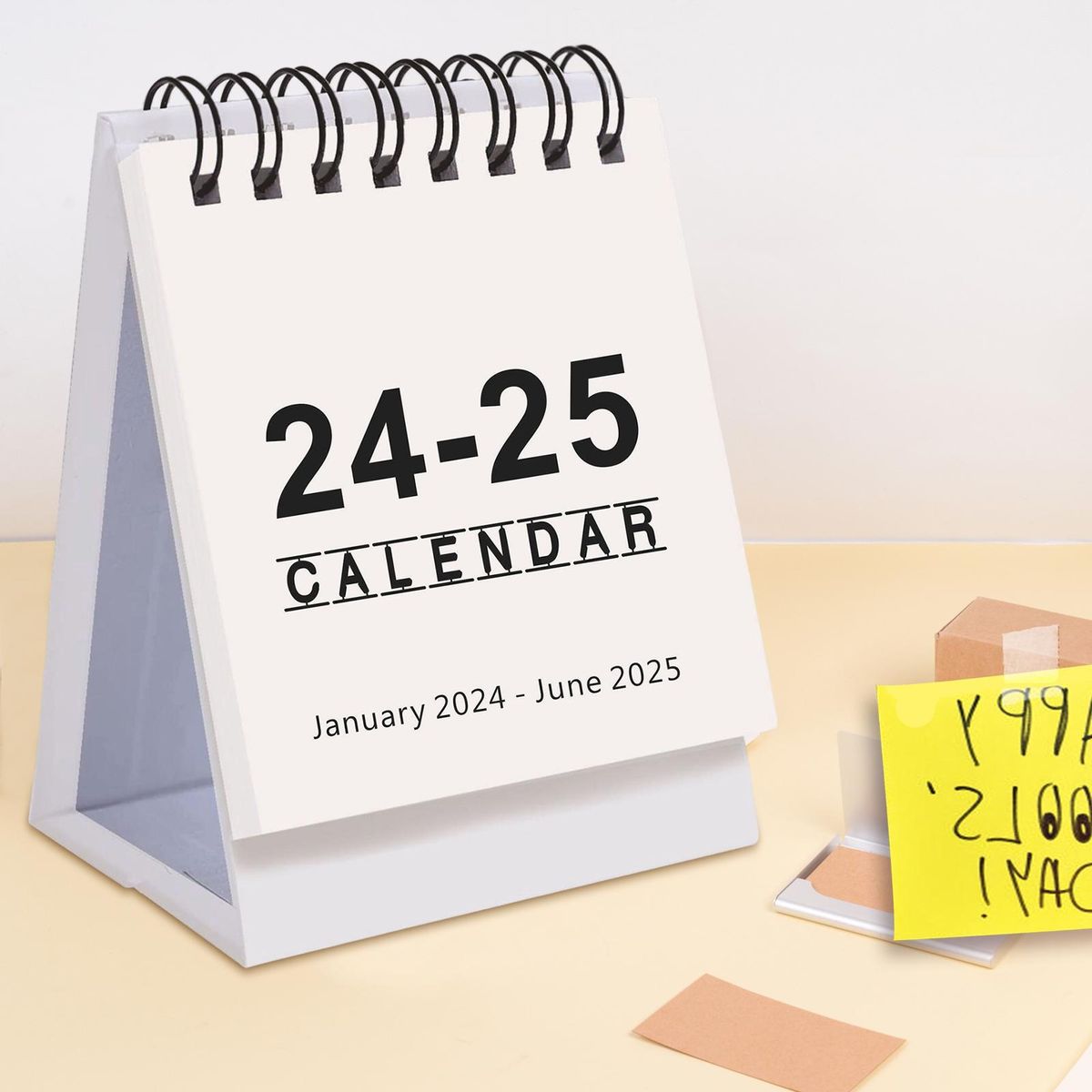 Twin-wire Binding Desk Calendar 2024-2025 Portable Twin-wire Small White