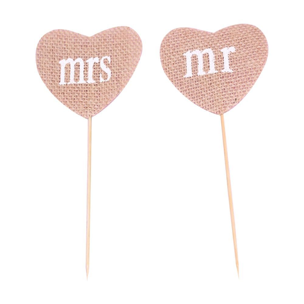 2Pcs Natural Wedding Burlap Heart Flag DIY Craftwork Wall Decor for Birthday/Graduation/Wedding/Baby Party