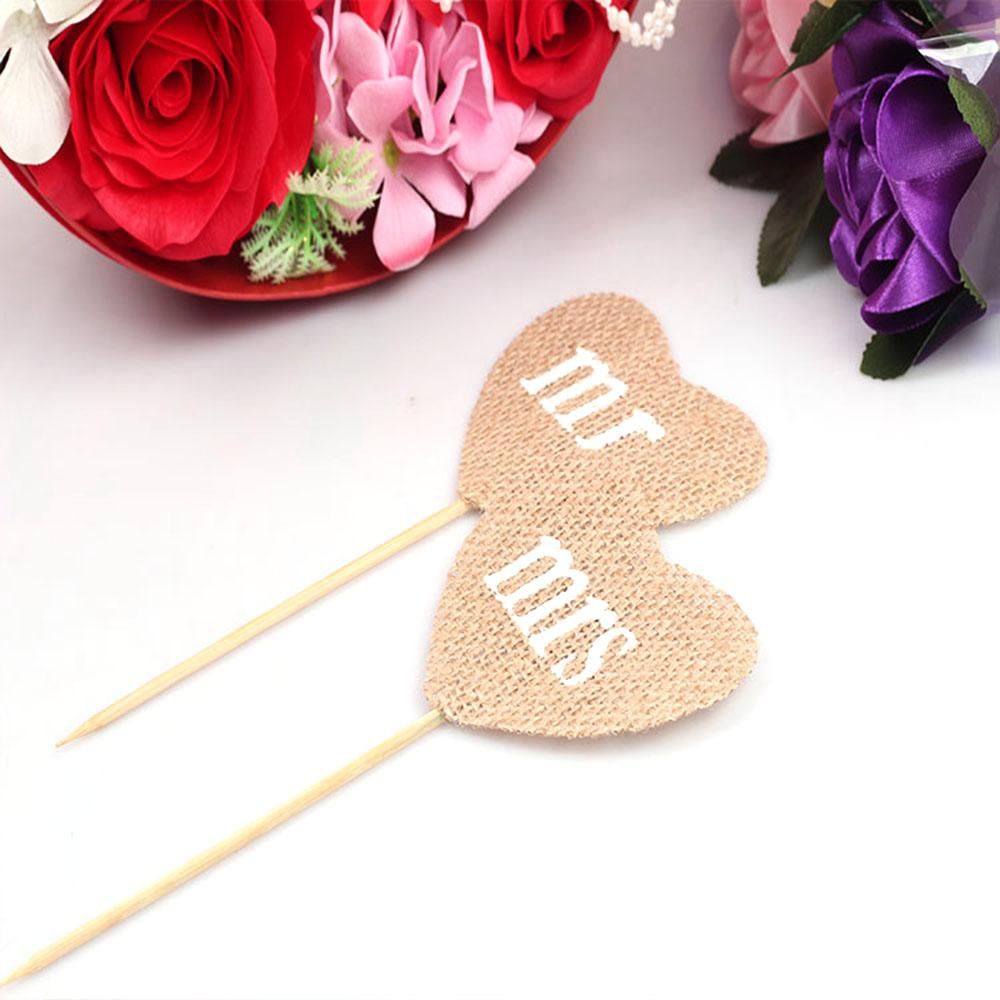 2Pcs Natural Wedding Burlap Heart Flag DIY Craftwork Wall Decor for Birthday/Graduation/Wedding/Baby Party