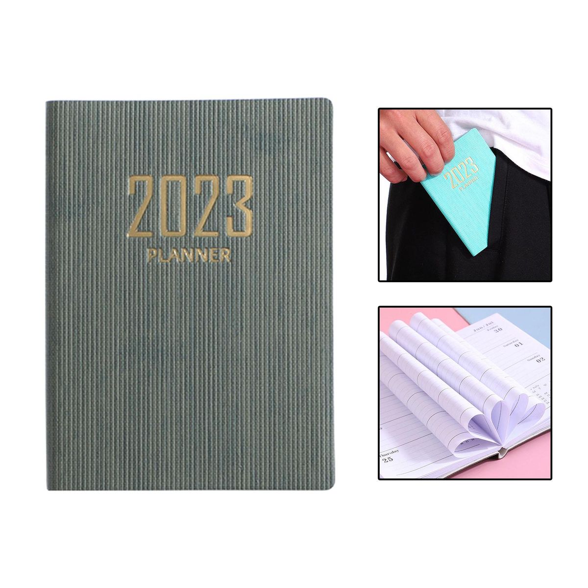 Portable A7 Notebook Planner, 2023 Daily Weekly Dark Green