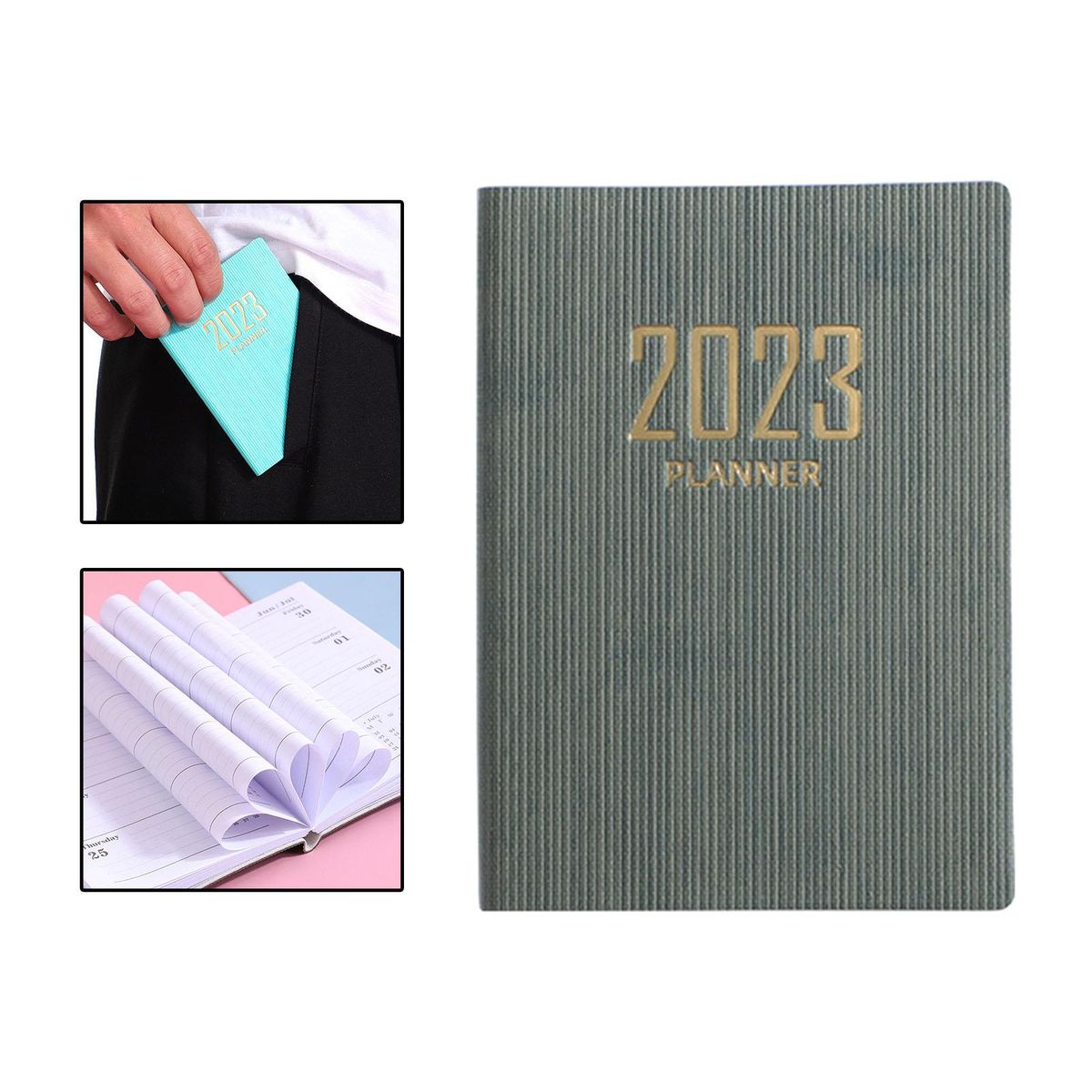 Portable A7 Notebook Planner, 2023 Daily Weekly Dark Green
