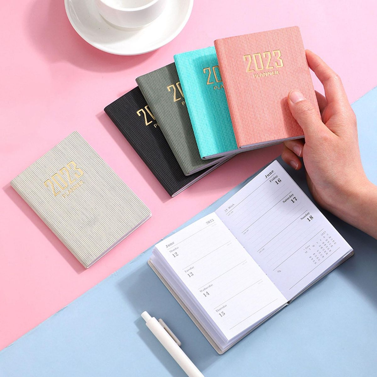 Portable A7 Notebook Planner, 2023 Daily Weekly Dark Green