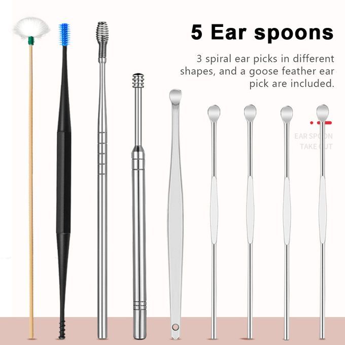 9pcs Ear Cleaner Kits Stainless Steel Earpick Wax Remover