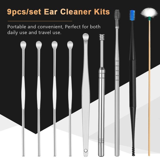 9pcs Ear Cleaner Kits Stainless Steel Earpick Wax Remover