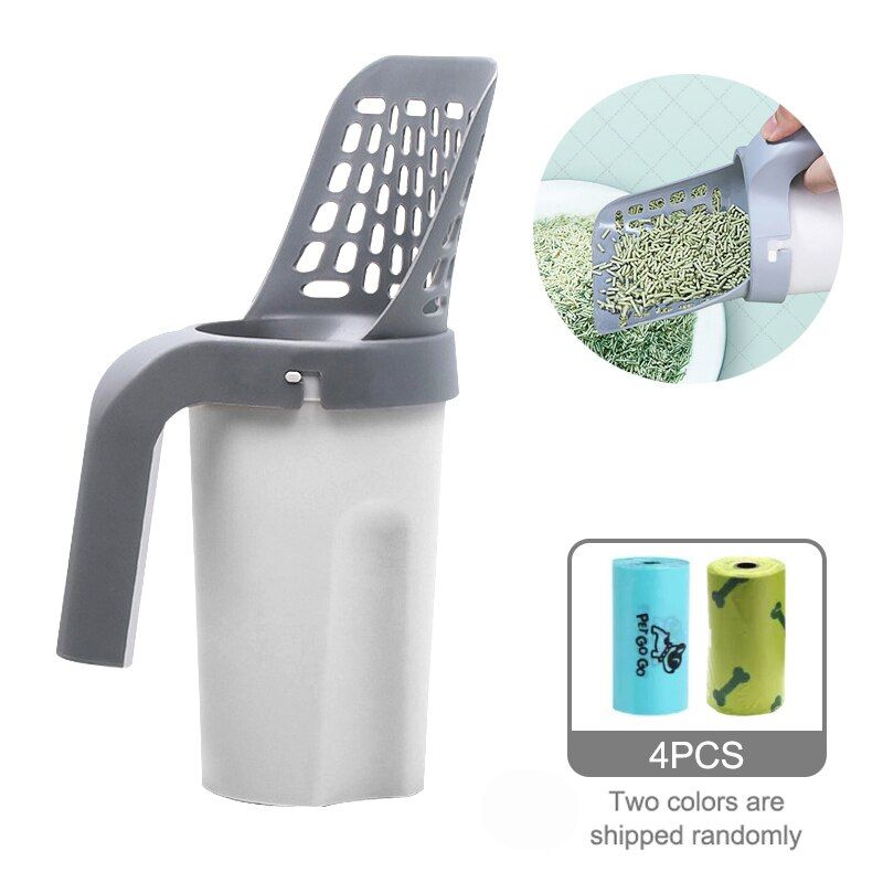 Portable Cat Litter Shovel Large Capacity With Built-in Bag Self-cleaning Litter Box-With 4pc Poop Bag