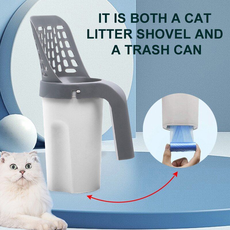 Portable Cat Litter Shovel Large Capacity With Built-in Bag Self-cleaning Litter Box-With 4pc Poop Bag