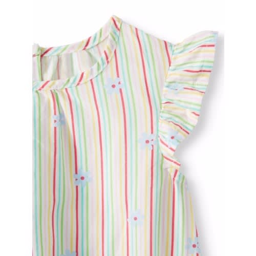 Baby Girl Stripes & Flower Flutter Sleeve Top
