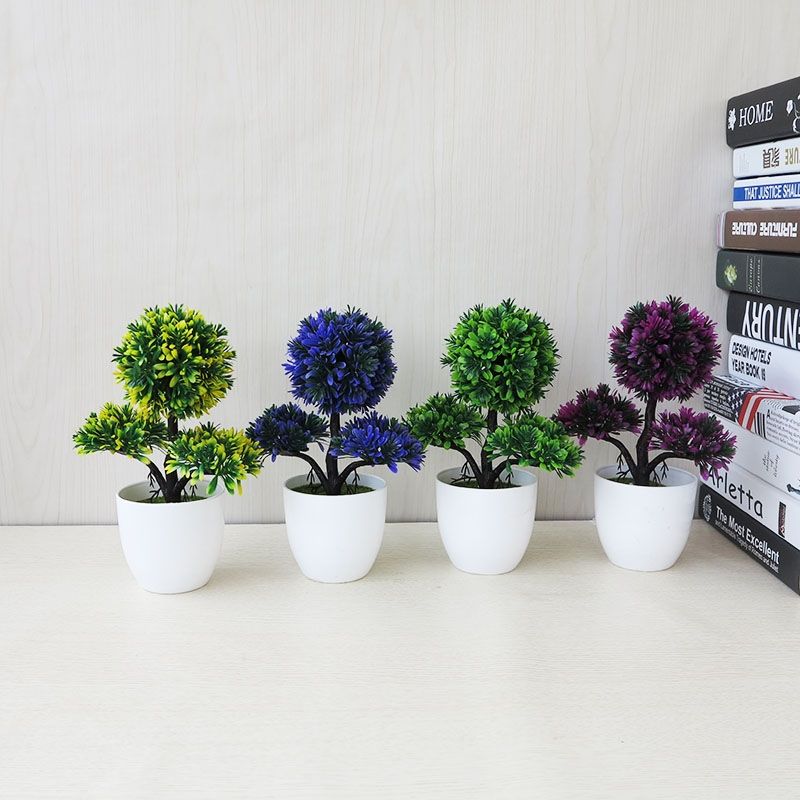 Desktop Simulation Plant Mini Grass Ball Bonsai Decorated Plastic Flower Cherry Blossom Snowball Artificial Flowers(Green)