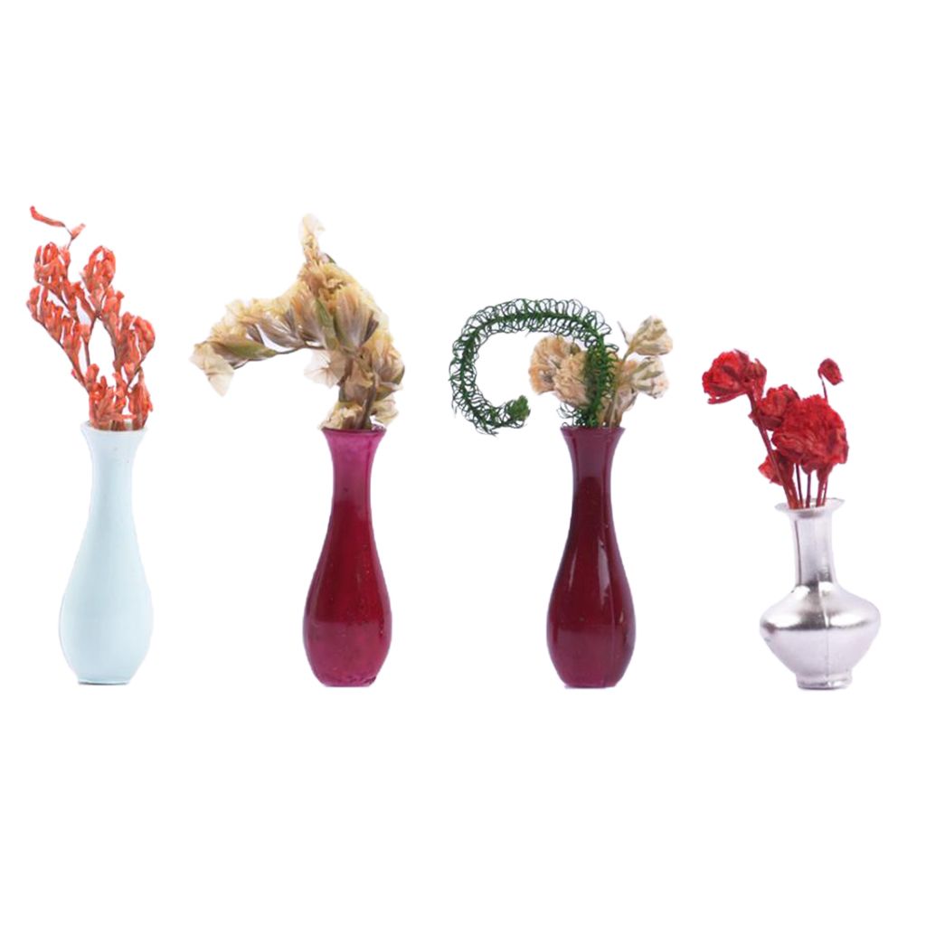 4Pcs Beautiful Mini Flowers Plant In The Vase For Dollhouse Living