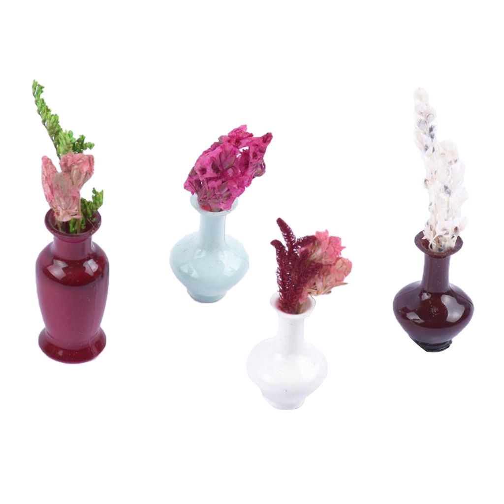 4Pcs Beautiful Mini Flowers Plant In The Vase For Dollhouse Living