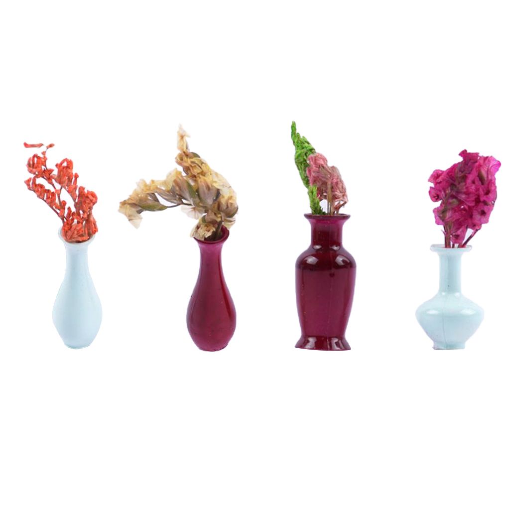 4Pcs Beautiful Mini Flowers Plant In The Vase For Dollhouse Living