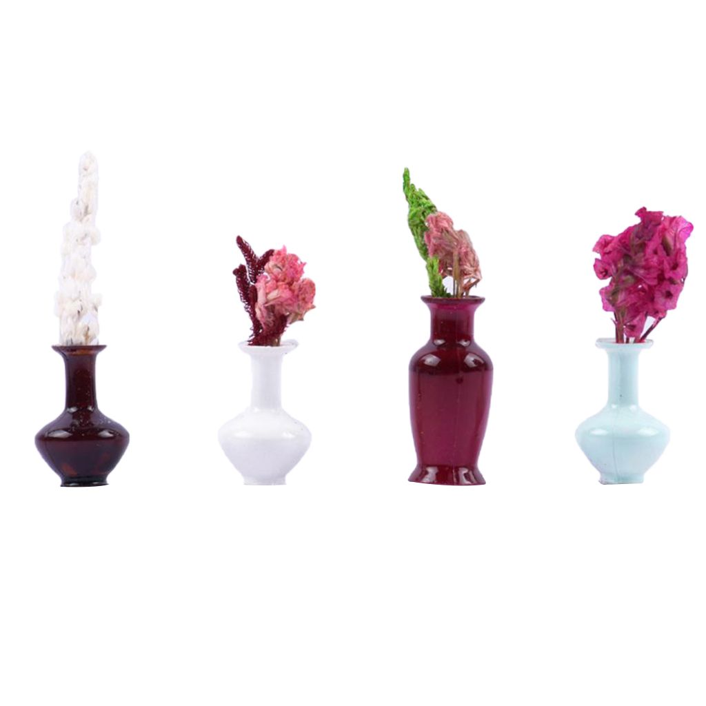 4Pcs Beautiful Mini Flowers Plant In The Vase For Dollhouse Living