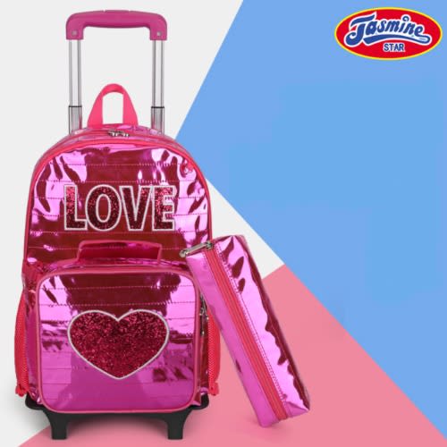 Magic Glittering Love  Detachable Trolley School Bag - 3 In 1 Big Set