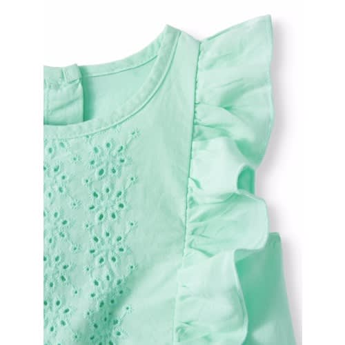 Baby Girl Eyelet Ruffle Top - Mint Green
