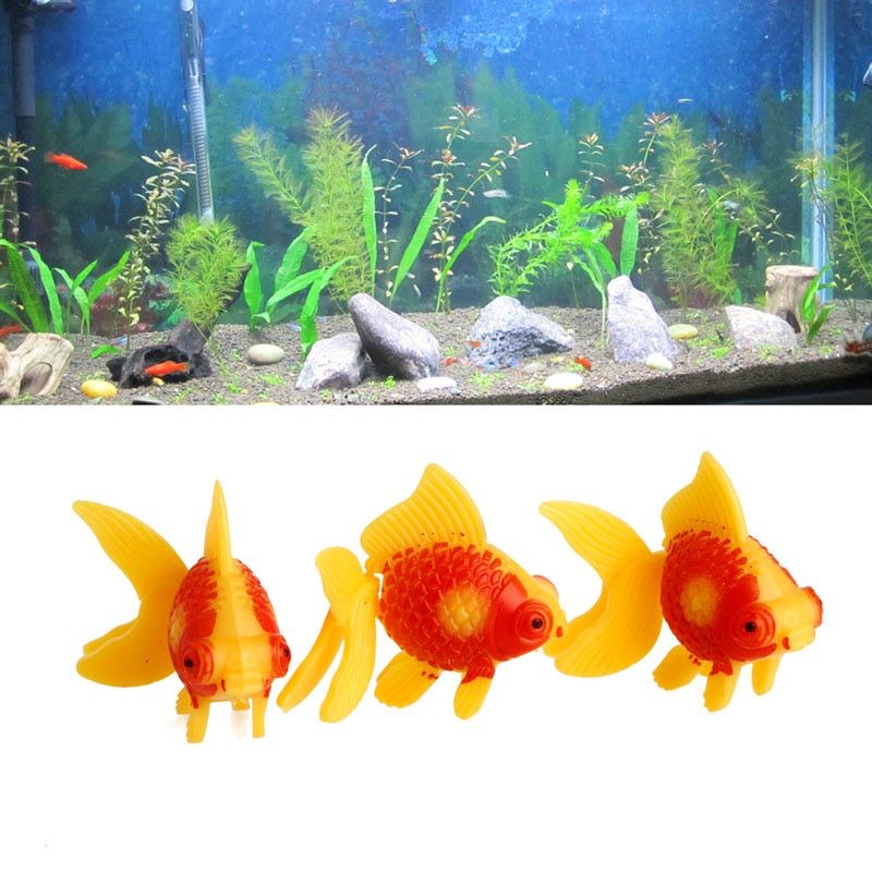 3Pc Aquarium Fish Tank Plastic Swimming Gold Fish Ornament Artificial Decoration Yellow