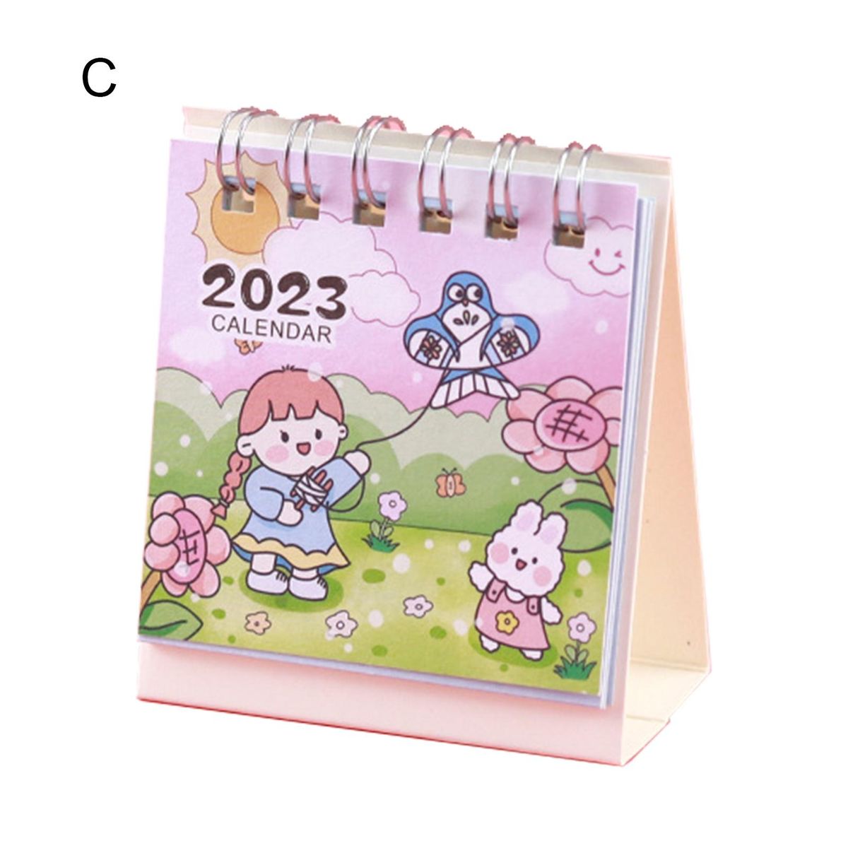 Desk Calendar 2022 to 2023 Cute Cartoon Girl Pattern Mini Desk Calendar C