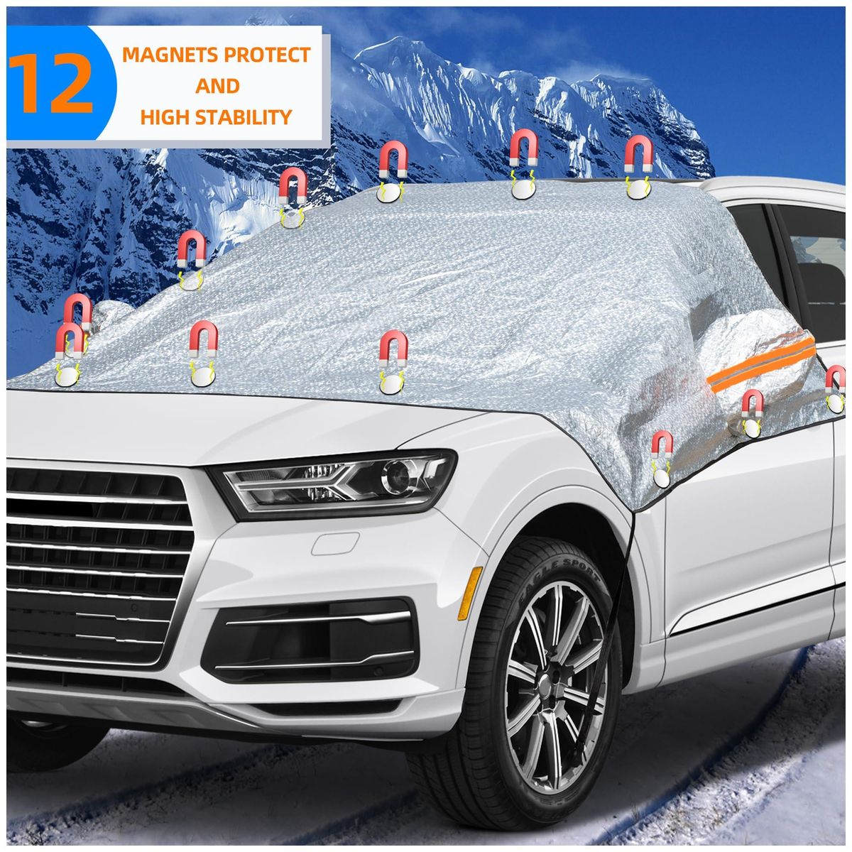 Windshield Cover, Winter Windshield Cover, Foldable Sun Protection Cover, Windshield Cover, Car Windshield Cover with 9 Magnets for Against Snow, Frost and Sun