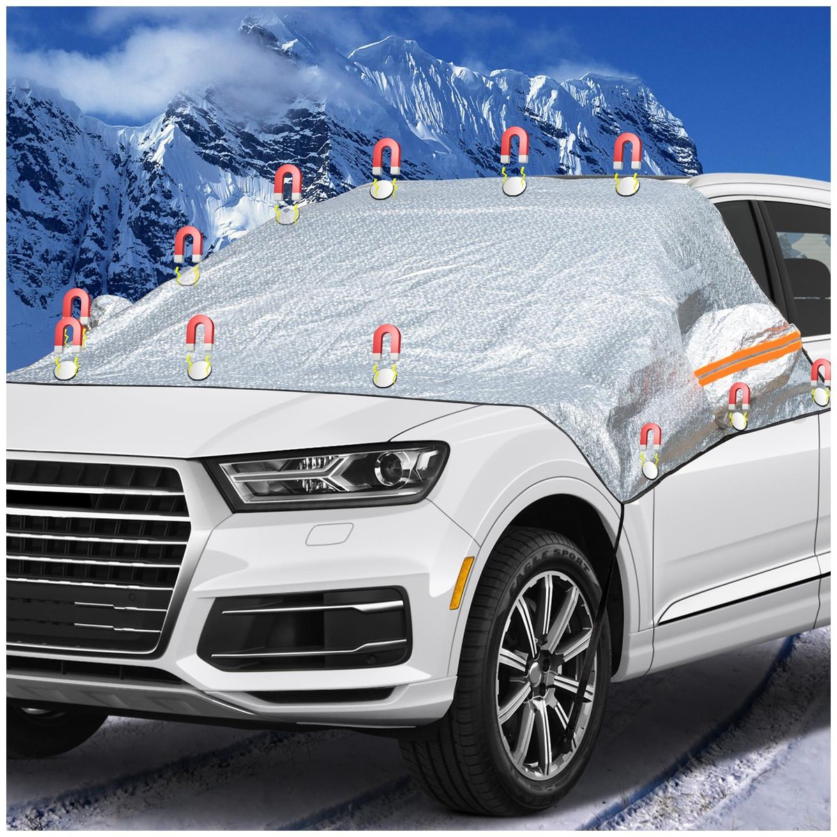 Windshield Cover, Winter Windshield Cover, Foldable Sun Protection Cover, Windshield Cover, Car Windshield Cover with 9 Magnets for Against Snow, Frost and Sun