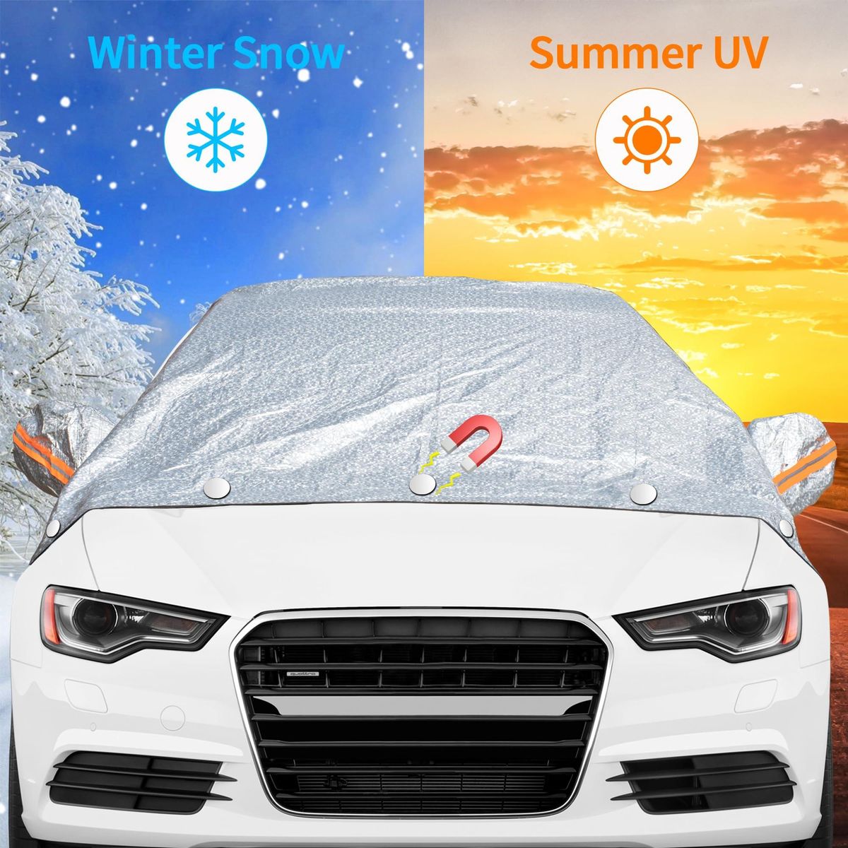 Windshield Cover, Winter Windshield Cover, Foldable Sun Protection Cover, Windshield Cover, Car Windshield Cover with 9 Magnets for Against Snow, Frost and Sun