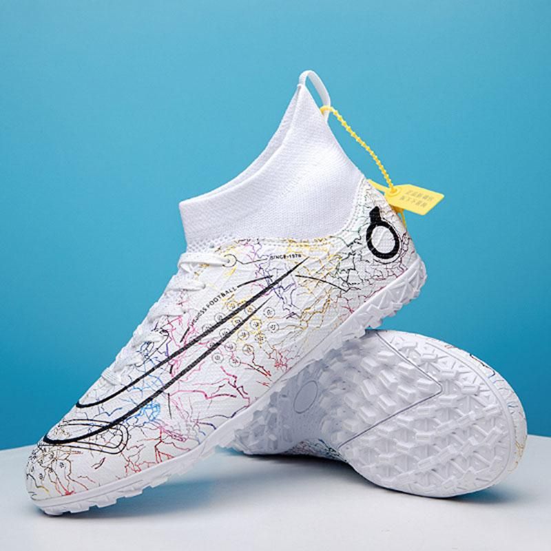 Fashion High Top Football Shoes Men's Women's Non Slip Running Shoes  - White