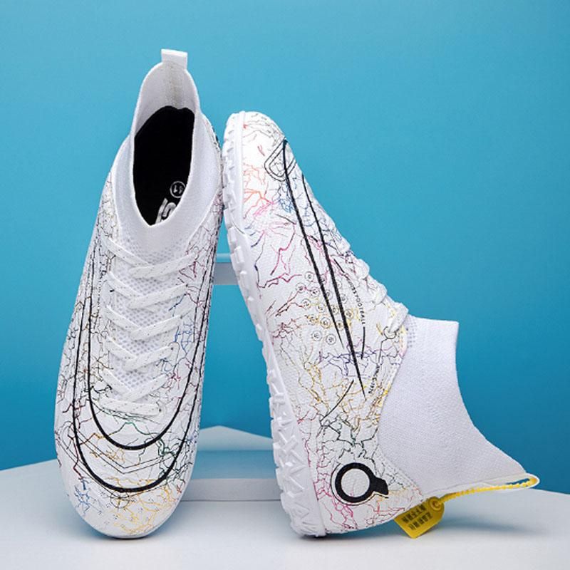 Fashion High Top Football Shoes Men's Women's Non Slip Running Shoes  - White