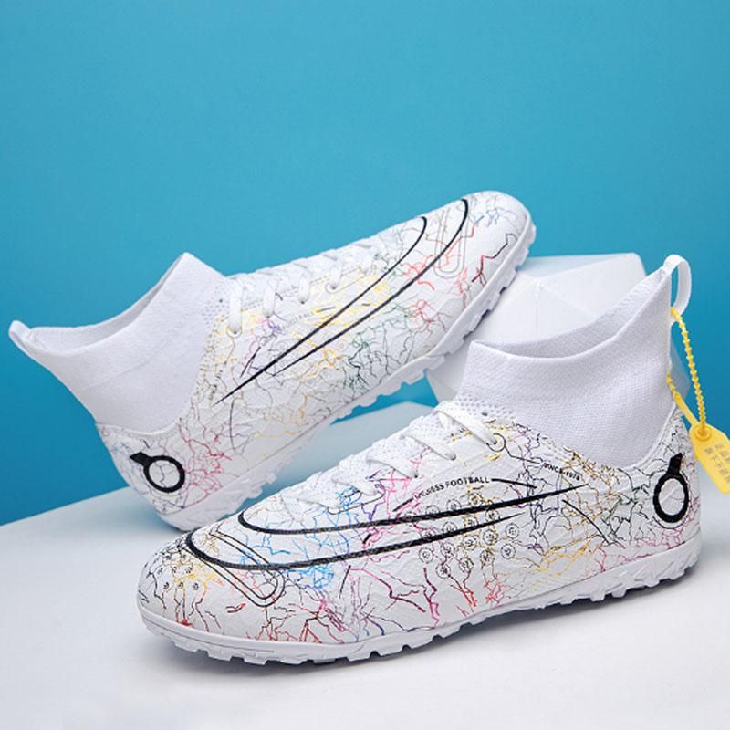 Fashion High Top Football Shoes Men's Women's Non Slip Running Shoes  - White