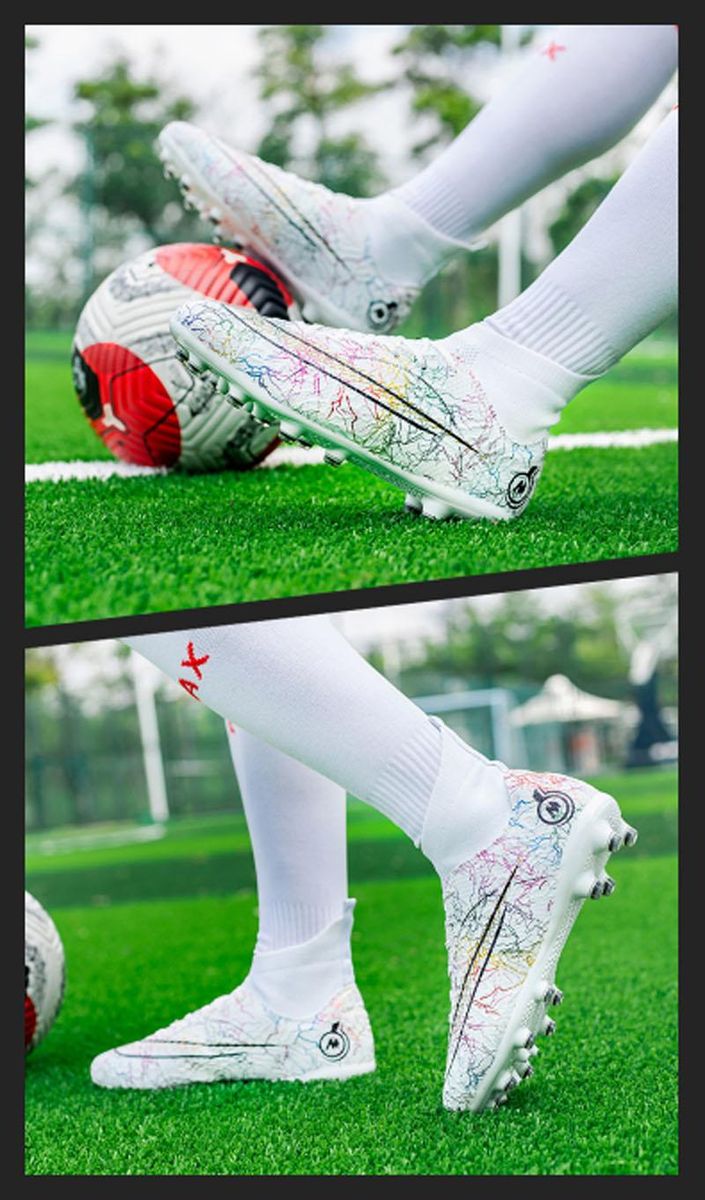 Fashion High Top Football Shoes Men's Women's Non Slip Running Shoes  - White