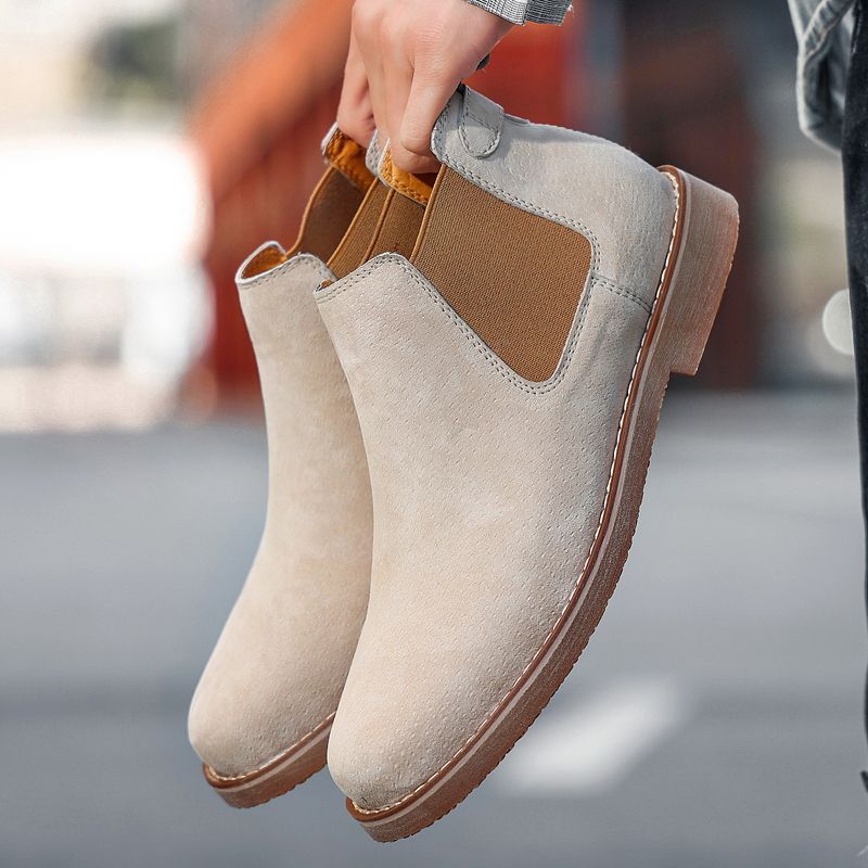 Luxury Chelsea Boots Men Shoes EUR Size 38-46 Italian Handmade Superior Quality Full Grain Leather Boots Noble Elegant Chelsea Boots Male Oxford Shoes High Top Slip-on Ankle Boots Beige