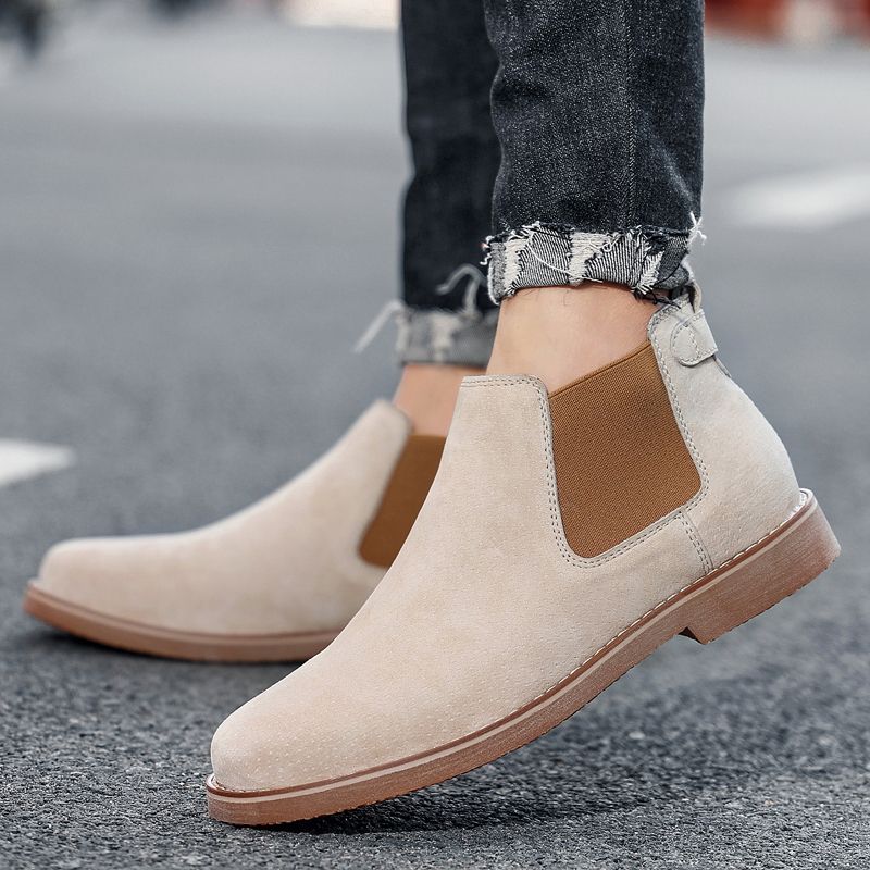 Luxury Chelsea Boots Men Shoes EUR Size 38-46 Italian Handmade Superior Quality Full Grain Leather Boots Noble Elegant Chelsea Boots Male Oxford Shoes High Top Slip-on Ankle Boots Beige