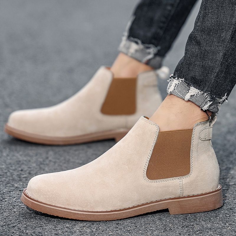 Luxury Chelsea Boots Men Shoes EUR Size 38-46 Italian Handmade Superior Quality Full Grain Leather Boots Noble Elegant Chelsea Boots Male Oxford Shoes High Top Slip-on Ankle Boots Beige