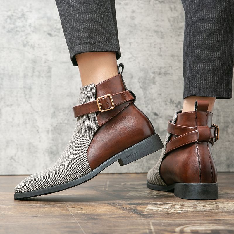 Men Boots Leather Stitching Formal Business Shoes Ankle Martin Chelsea Boots