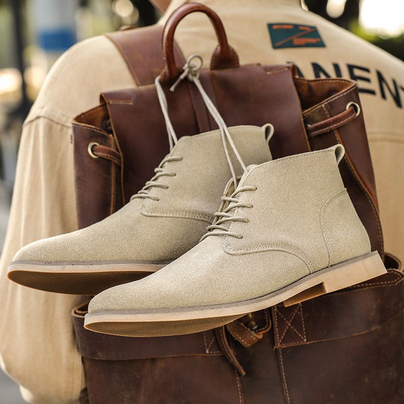 New British Shoes Men Chukka Boots EUR Size 39-46 High Quality Oxford Ankle Boots Lace Up Suede Leather Boots Dress Shoes Comfortable Walking Shoes For Men Party Fashion High Top Shoes Khaki