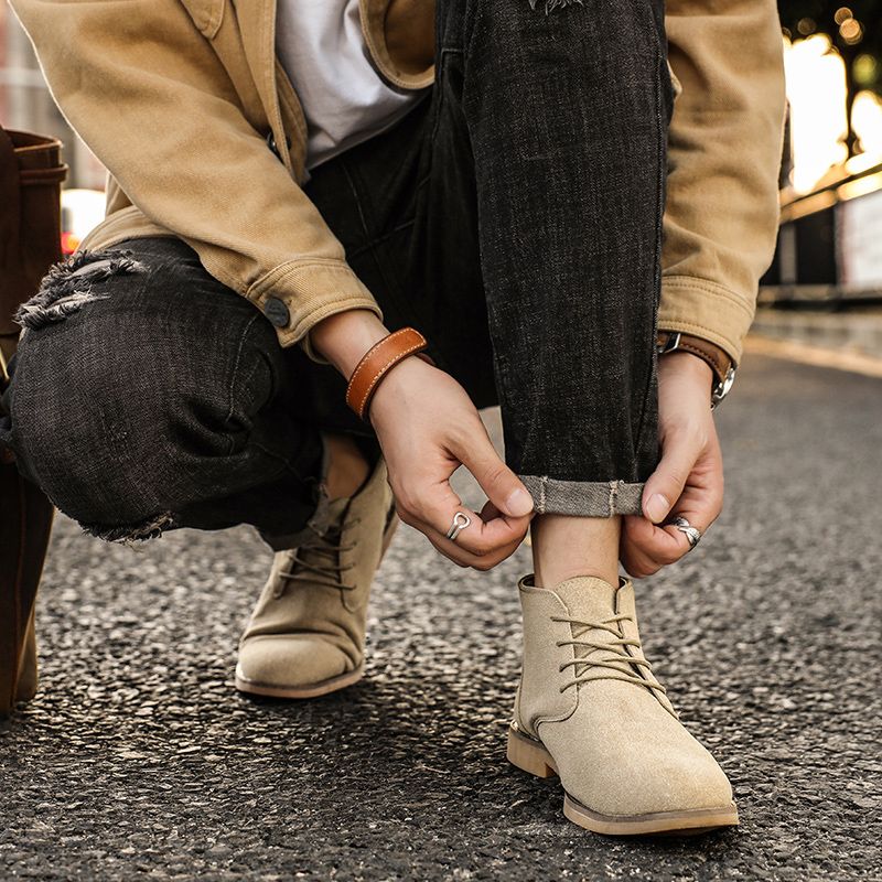 New British Shoes Men Chukka Boots EUR Size 39-46 High Quality Oxford Ankle Boots Lace Up Suede Leather Boots Dress Shoes Comfortable Walking Shoes For Men Party Fashion High Top Shoes Khaki