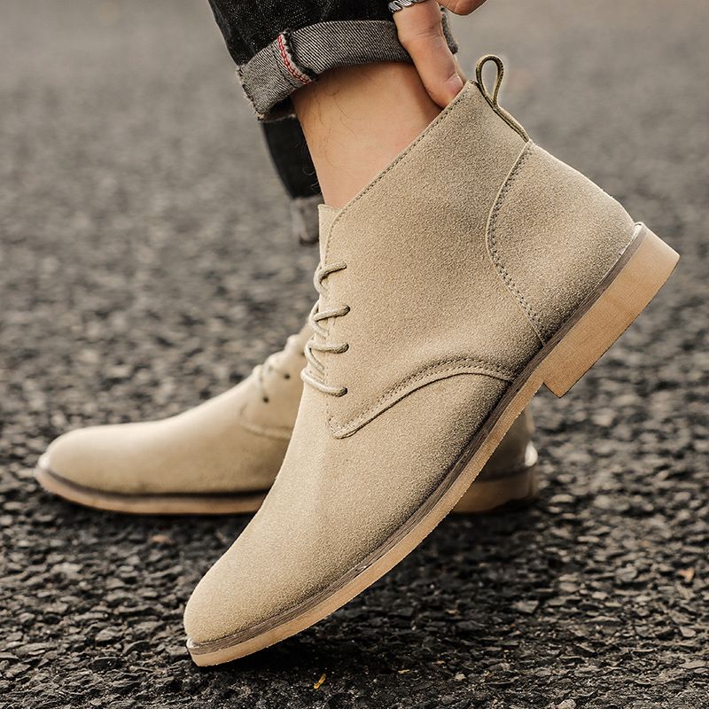New British Shoes Men Chukka Boots EUR Size 39-46 High Quality Oxford Ankle Boots Lace Up Suede Leather Boots Dress Shoes Comfortable Walking Shoes For Men Party Fashion High Top Shoes Khaki