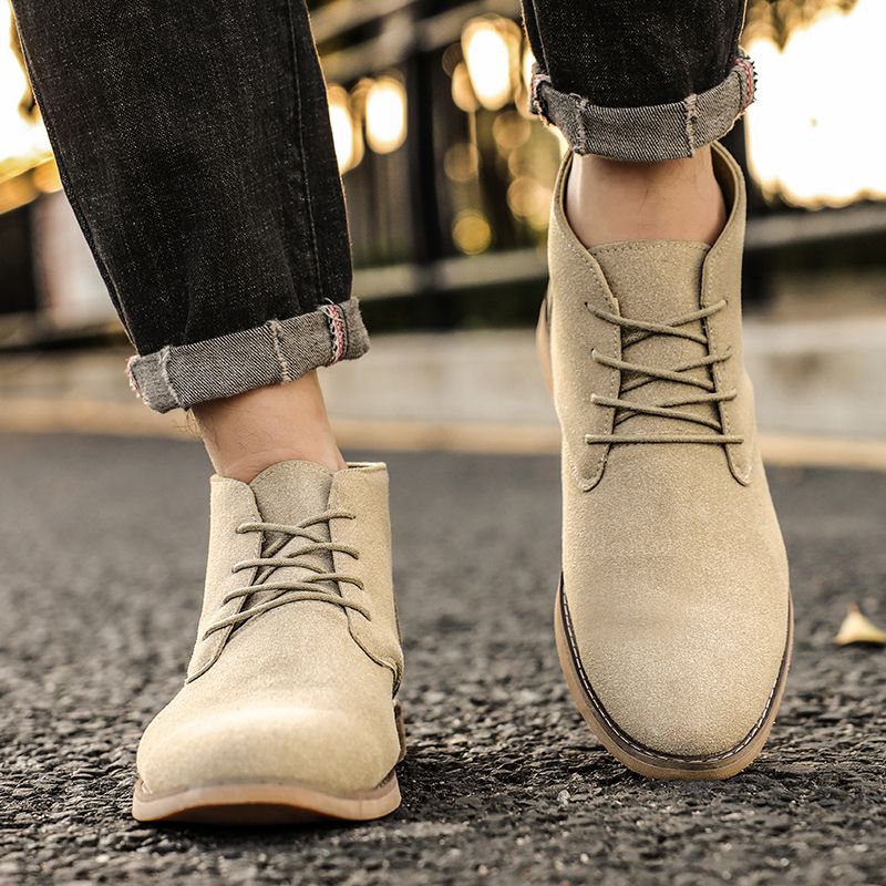 New British Shoes Men Chukka Boots EUR Size 39-46 High Quality Oxford Ankle Boots Lace Up Suede Leather Boots Dress Shoes Comfortable Walking Shoes For Men Party Fashion High Top Shoes Khaki