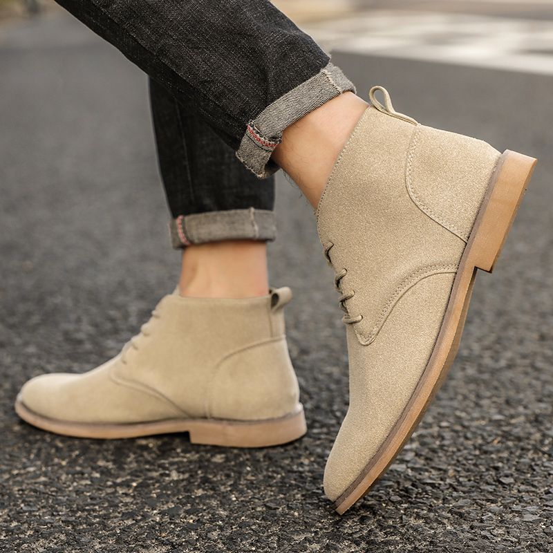 New British Shoes Men Chukka Boots EUR Size 39-46 High Quality Oxford Ankle Boots Lace Up Suede Leather Boots Dress Shoes Comfortable Walking Shoes For Men Party Fashion High Top Shoes Khaki