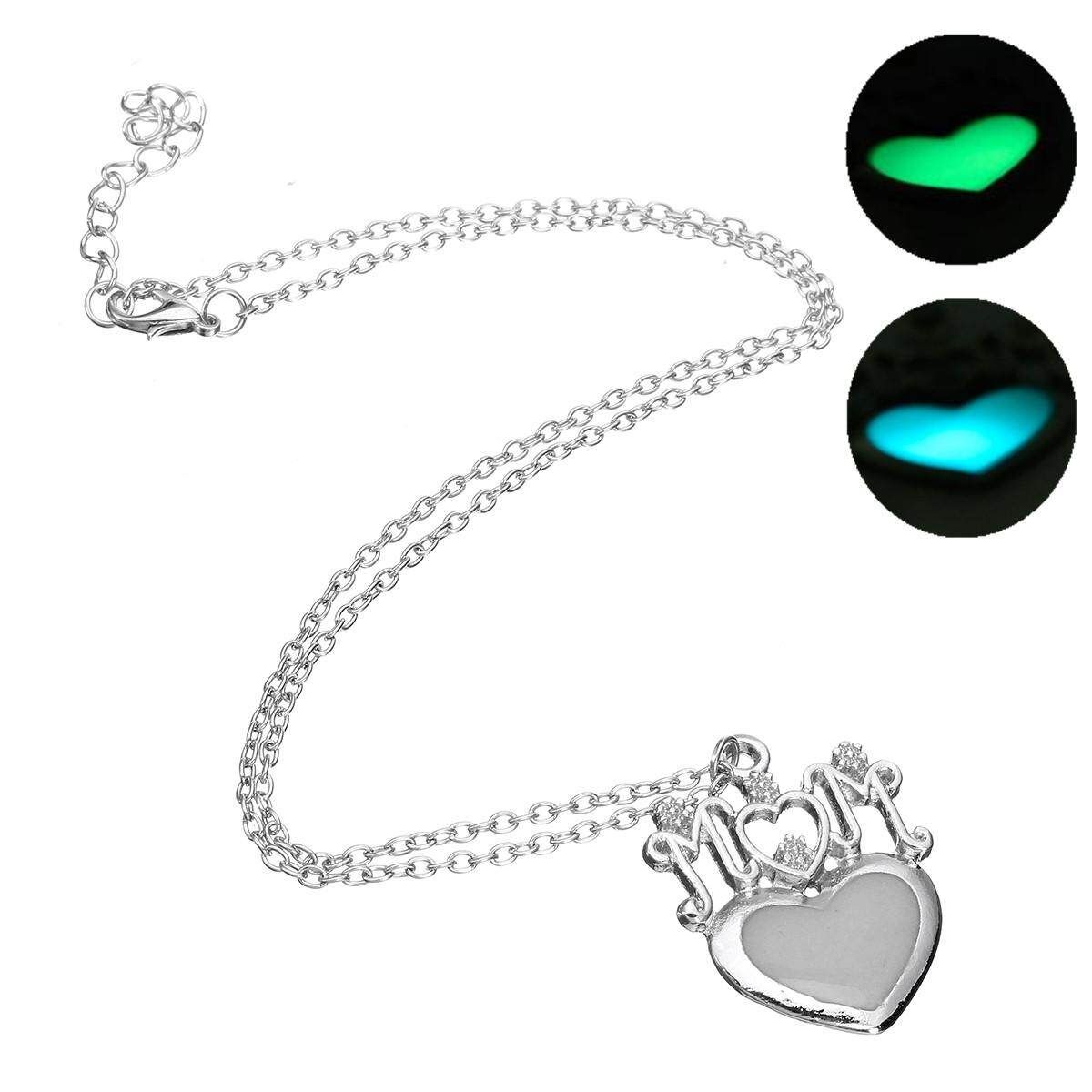 Heart Glow In The Dark Pendant Pretty Necklace Jewelry Gift For Mum Girlfriend Green/Blue Green