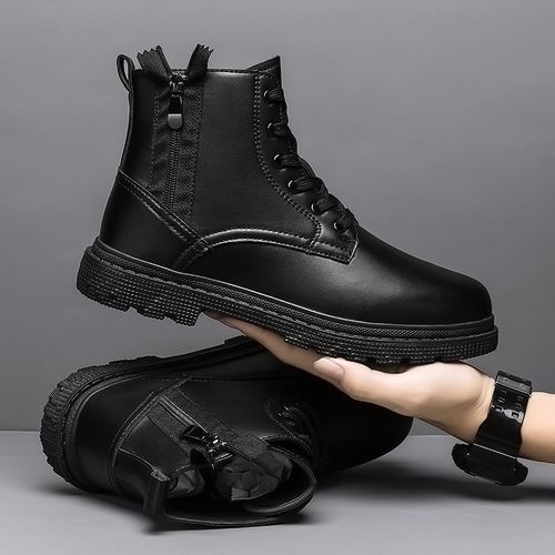 Winter Men Boots Waterproof Leather Shoes EUR Size 39-46 High Top Fashion Chukka Boots High Quality Motorcycle Ankle Boots Outdoor Work Casual Shoes Lace Up Zipper Trend Western Boots Black