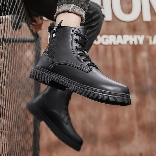 Winter Men Boots Waterproof Leather Shoes EUR Size 39-46 High Top Fashion Chukka Boots High Quality Motorcycle Ankle Boots Outdoor Work Casual Shoes Lace Up Zipper Trend Western Boots Black