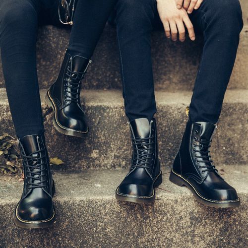 Luxury Men's Fashion Boots EUR Size 36-47 Top Quality Italian Handmade Cow Split Leather Motorcycle Boots Unisex High Top Martin Boots Handsome Male Shoes Couples Oxfords Outsole Ankle Boots Black