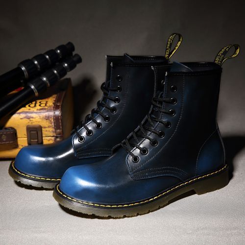 Luxury Men's Fashion Boots EUR Size 36-47 Top Quality Italian Handmade Cow Split Leather Motorcycle Boots Unisex High Top Martin Boots Handsome Male Shoes Couples Oxfords Outsole Ankle Boots Blue