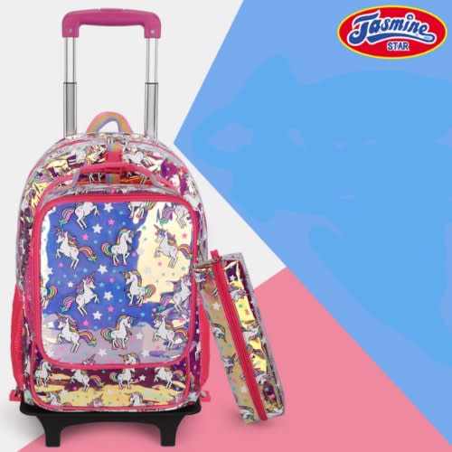 Magical Holographic Unicorn  Detachable Trolley School Bag - 3 In 1 Big Set