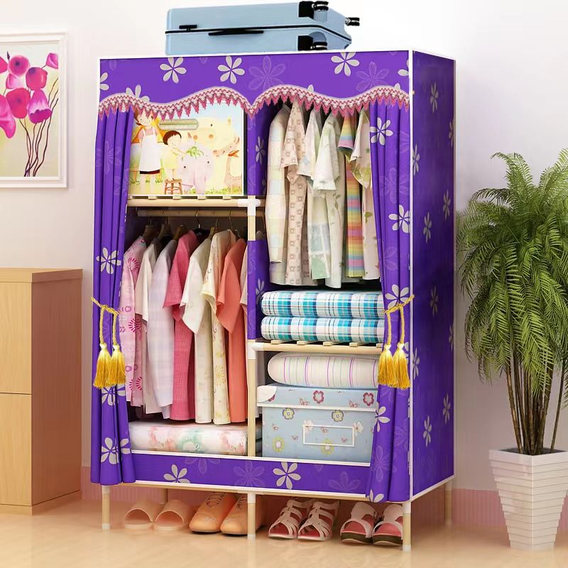 2 Column Mobile Wooden Wardrobe - Purple