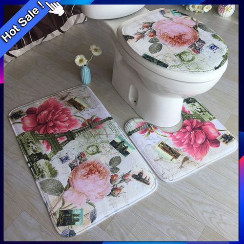 3D Flannel Three Sets Of Toilet Mats Bathroom Non-slip Mat