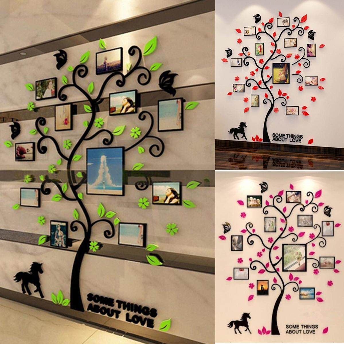 Removable Family Photo Frame Tree Sticker Living Room Wall Decals DIY Wall Decor Black Branch And Red Leaf