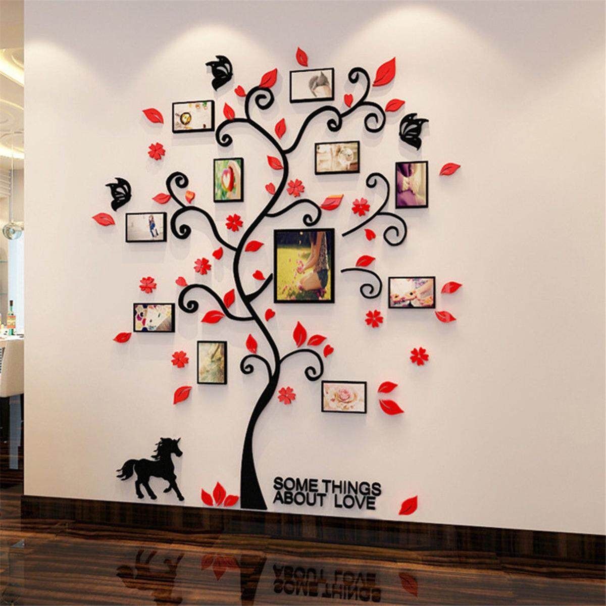 Removable Family Photo Frame Tree Sticker Living Room Wall Decals DIY Wall Decor Black Branch And Red Leaf