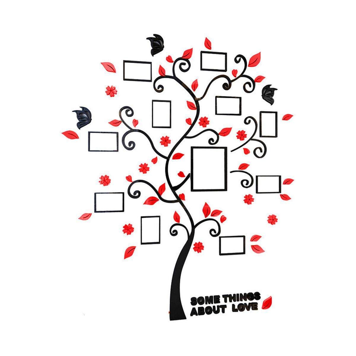 Removable Family Photo Frame Tree Sticker Living Room Wall Decals DIY Wall Decor Black Branch And Red Leaf