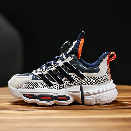 Light PU Leather Shoes For Girls Rotating Buckle Kids Sneakers Blue