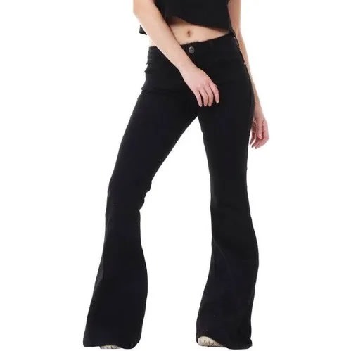 Ladies High Waist Bell Bottom Jeans - Black